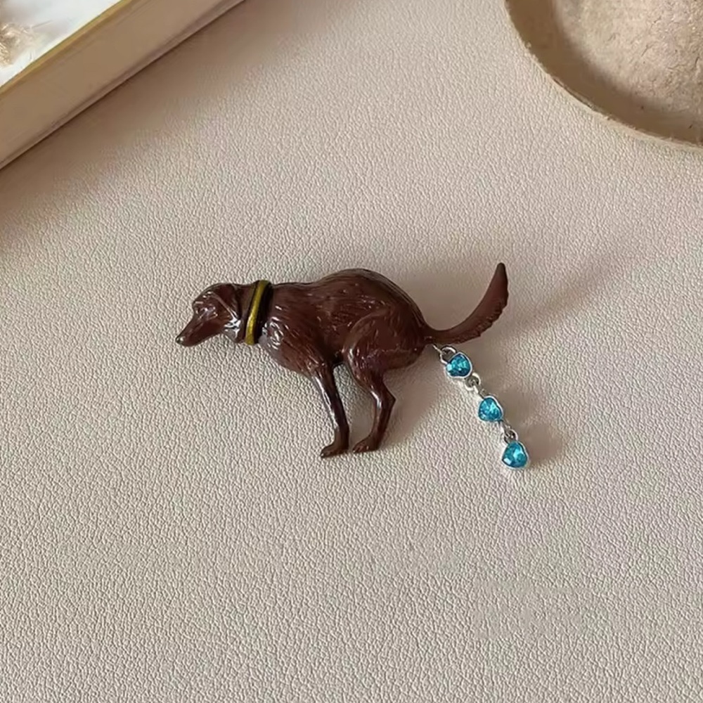 Pooping Dog Brooch with Blue Accents - Picture 6 of 7